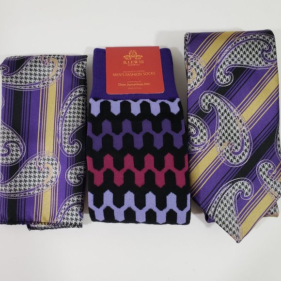 R. Lewis Other - Necktie Hanky Socks Box Set by R Lewis RG01 Purple